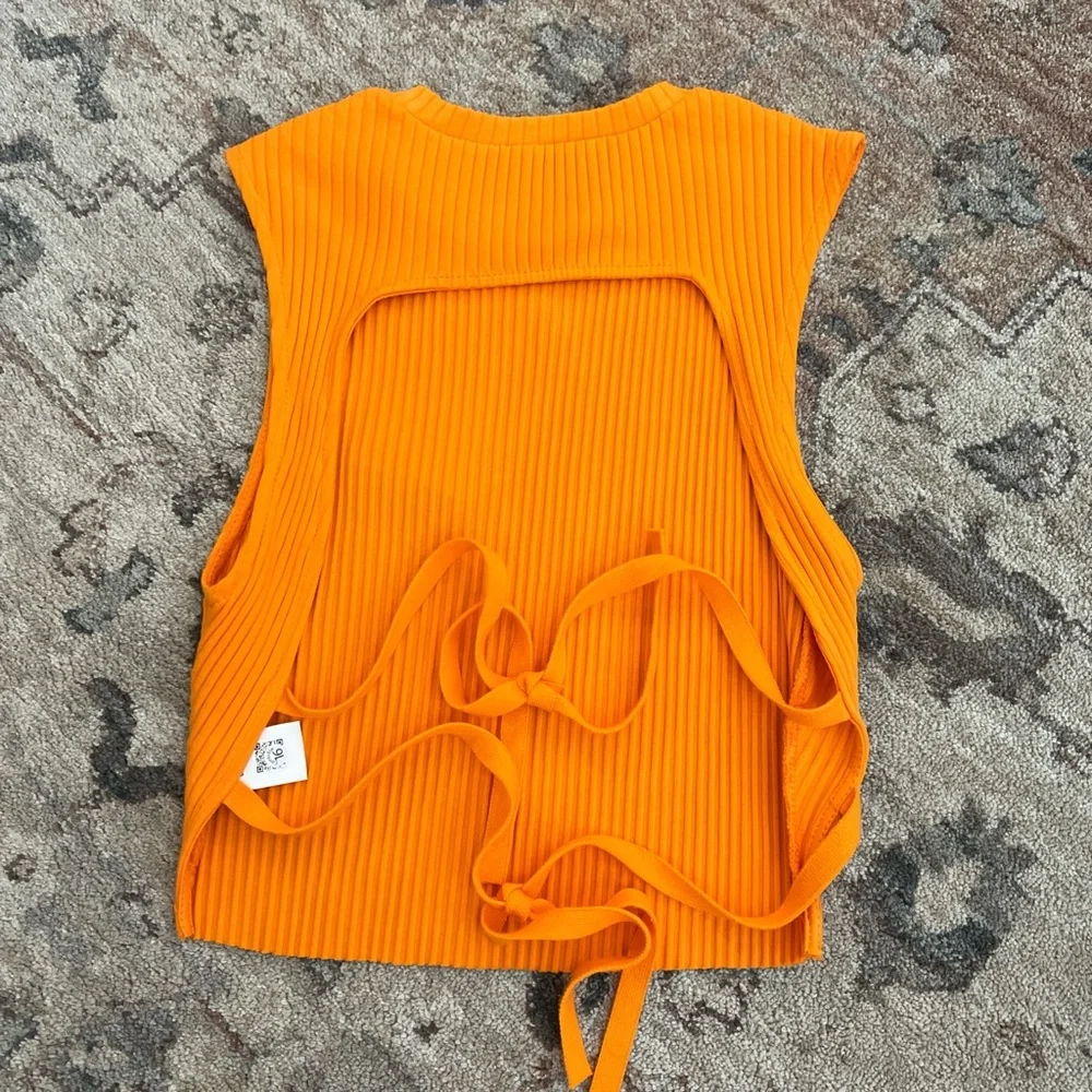 Zara Orange Open Tie Back Tank Top New Medium - Picture 2 of 3